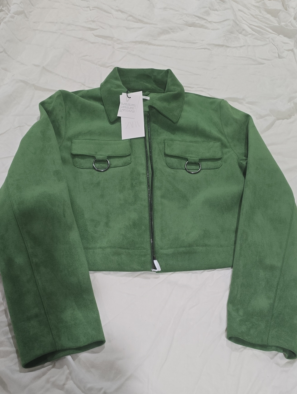 Zara Emerald Green Cropped Utility Jacket with Ring Details